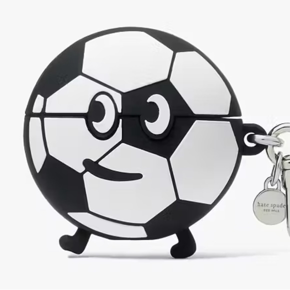 Kate Spade Kickoff 3D Black & White Soccer Ball AirPods Pro Case Key Chain New - Picture 1 of 5